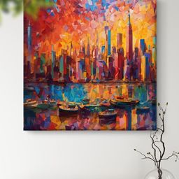 Myntra Elegant Homes Yellow & Red Modern art Building Canvas Wall Art-image-85