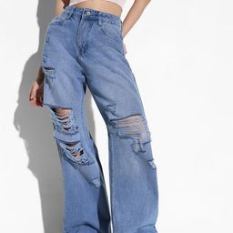 SHOWOFF Women Comfort Wide Leg Highly Distressed Light Fade Acid Wash Jeans-image-96