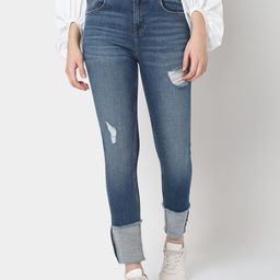 Vero Moda Women Blue High-Rise Mildly Distressed Light Fade Stretchable Jeans-picture-22
