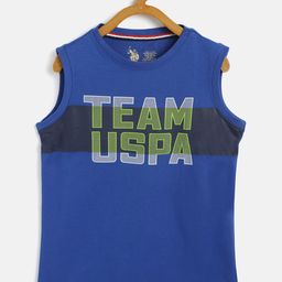 U.S. Polo Assn. Kids Boys Blue & Yellow Cotton Brand Logo Print Lounge T-shirt-51
