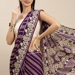 RACHNA Purple Ethnic Motifs Printed Satin Saree with Blouse-25