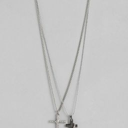 PARIS HAMILTON Set Of 2 Unisex Silver-Plated Cross Pendants with Chains-14