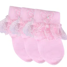N2S NEXT2SKIN Pack of 3 Girls Pink Cotton Socks With Frills-image-7