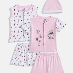 Kidszi Infant Boys Pack Of 2 Pure Cotton Jhabla With Shorts & Beanie-image-82