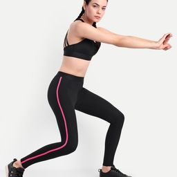 So What Women High Rise Contrast Taping Ankle Length Sports Tights-image-58
