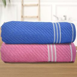 Athom Living Blue Pink 2 Pieces 380 GSM Striped Bath Towels-image-64