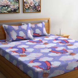 FABINALIV Purple Cartoon Characters 300TC King Bedsheet &2 Pillow Covers 2.50 m x 2.25 m-50