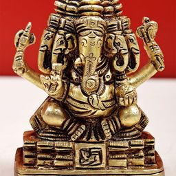 Exotic India Gold Toned Brass Panchamukhi Ganesha Showpiece-image-65