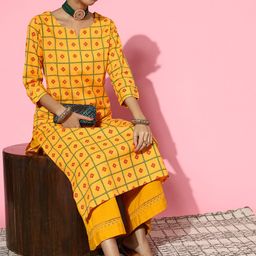 Blissta Women Mustard Cotton Print Parade Kurta-image-89