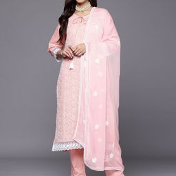 Varanga Women Floral Embroidered Chikankari Pure Cotton Kurta with Trousers & Dupatta-image-88