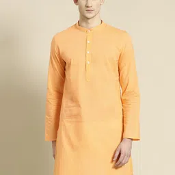 RAJUBHAI HARGOVINDAS Men Orange Solid Cotton Straight Kurta-image-75