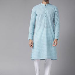 See Designs Men Blue Printed Pure Cotton Kurta with Pyjamas-image-92