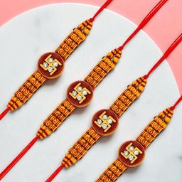 ADIVA Stones Studded & Beaded Thread Rakhis with Roli Chawal Chandan & Meshrei Card-image-90