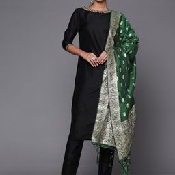 Inddus Green & Gold-Toned Ethnic Motifs Woven Design Dupatta with Zari-25