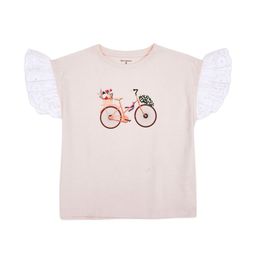 My Milestones Girls Printed Flutter Sleeves Schiffli Cotton Top-image-12