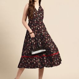 A&K Floral Printed Halter Neck Tiered Fit & Flare Midi Ethnic Dress-picture-21