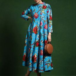 Jaipur Kurti Floral Printed Pure Cotton A-Line Ethnic Dress-picture-9