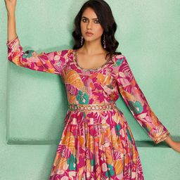 MADHURAM Embroidered Three-Fourth Sleeves Gown Ethnic Dress-image-101