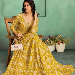 MADHURAM Embroidered Three-Fourth Sleeves Gown Ethnic Dress-picture-40