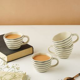 PUREZENTO White And Black Set Of 4 Dishwasher And Microwave Safe Ceramic Cups 210 ML Each-29