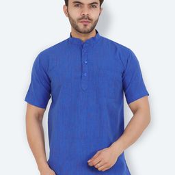 Latest Chikan Garments Men Blue Mandarin Collar Solid Kurta-image-98