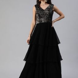 Ethnovog Women Black Sequins Embellished Made To Measure Cocktail Gown Dress-image-25