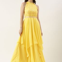 Ethnovog Floral Embroidered Georgette Gown Dress with Detachable Cancan-picture-16