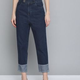 SASSAFRAS Women Navy Blue Pure Cotton Relaxed Fit High-Rise Clean Look Jeans-image-48