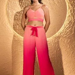 Urban Sundari Ombre Shoulder Straps Crop Top With High Rise Trousers-picture-50