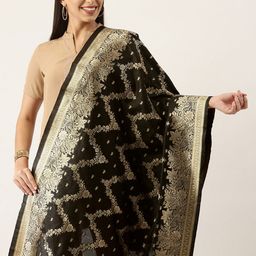 Silk Land Black & Gold-Toned Ethnic Motifs Woven Design Pure Banarasi Silk Dupatta-picture-15