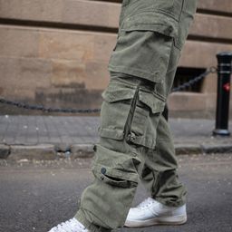 Powerlook Men Relaxed Fit Olive Green Baggy Fit Denim Cargo Jeans-image-25