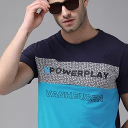 Van Heusen Flex Men Navy Blue Typography Printed Slim Fit Sports T-shirt-image-56