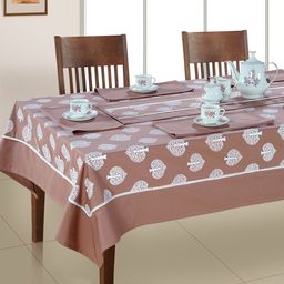SWAYAM Brown & White Printed Cotton 8-Seater Table Linen Set-image-56