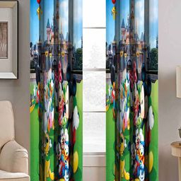 BELLA TRUE White & Green Set of 2 Quirky Room Darkening Long Door Curtain-7