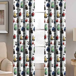 BELLA TRUE White & Green Set of 2 Quirky Room Darkening Long Door Curtain-5