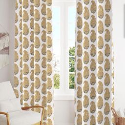 Trance Home Linen White & Orange Printed Room Darkening Pure Cotton Long Door Curtain-image-17