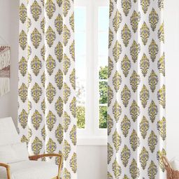Trance Home Linen Yellow & White Printed Room Darkening Pure Cotton Long Door Curtain-image-33