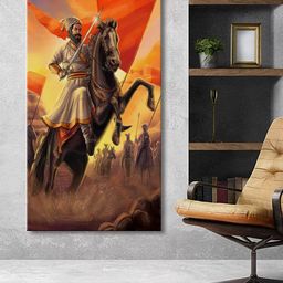 999Store Brown & Orange Shivaji Maharaj Canvas Painting Wall Art-image-34