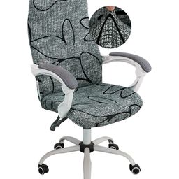 HOKIPO Grey & Black Abstract Printed Stretchable Chair Cover-28