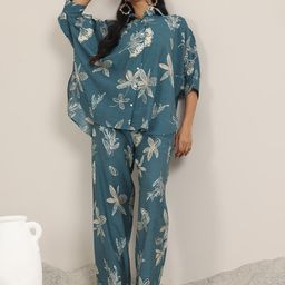 Libas Floral Printed Shirt Collar Kimono Sleeves Shirt With Trouser-picture-1