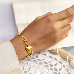 Rubans Voguish 18K Gold Plated Stainless Steel Tarnish Free Waterproof Heart Link Bracelet-image-10