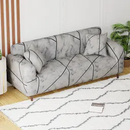 Lukzer Grey and Black Printed 3-Seater Sofa Cover With Arms-image-33