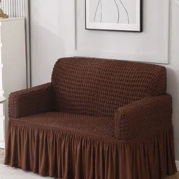 HOKIPO Brown Stretchable Double Seater Sofa Cover With Arms-image-77