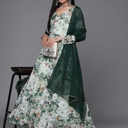 Varanga Women Floral Printed Gotta Patti Georgette Anarkali Kurta with Dupatta-picture-29