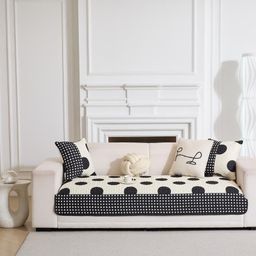 HomeCloud Black & White Printed Cotton 4 Seater Premium Anti Slip Sofa Cover-16