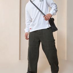 Bewakoof Men Baggy Straight Fit High-Rise Clean Look Cotton Carpenter Jeans-picture-35
