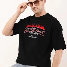 FARROWX Men Bio Finish Typography Printed Round Neck Cotton Oversized T-shirt-picture-40