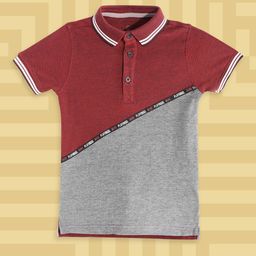 mothercare Boys Maroon & Grey Pure Cotton Colourblocked Polo Collar T-shirt-image-96