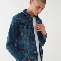 True Religion Men Blue Washed Lightweight Denim Jacket with Embroidered-17