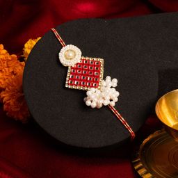 PANASH Gold Plated Kundan Studded & Beaded Thread Rakhi With Roli Chawal-image-69